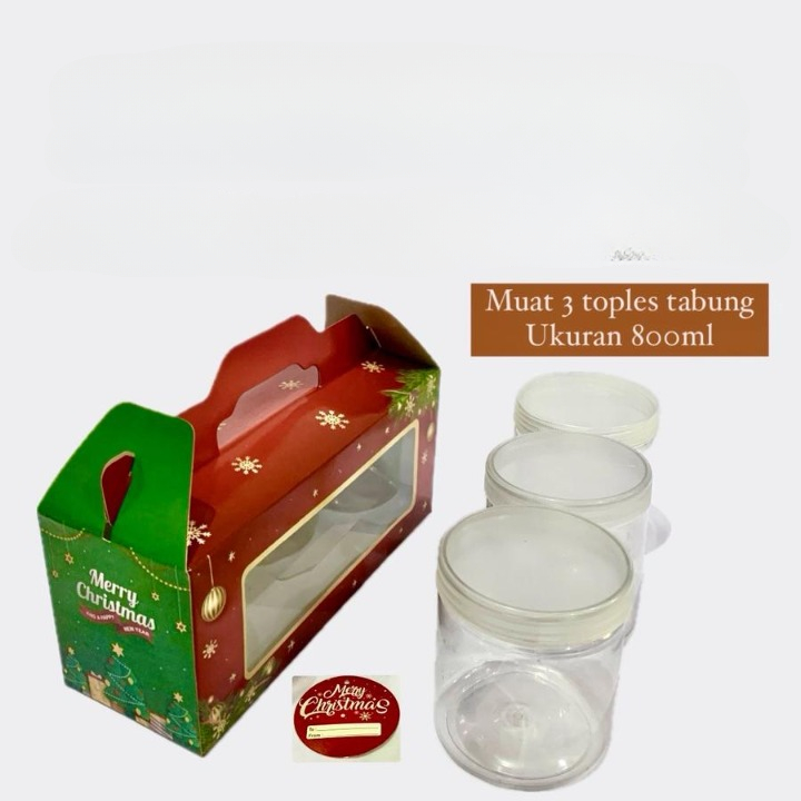 

box tenteng natal muat toples tabung 800ml isi 3 dus hampers xmas ukuran 10x28x14cm
