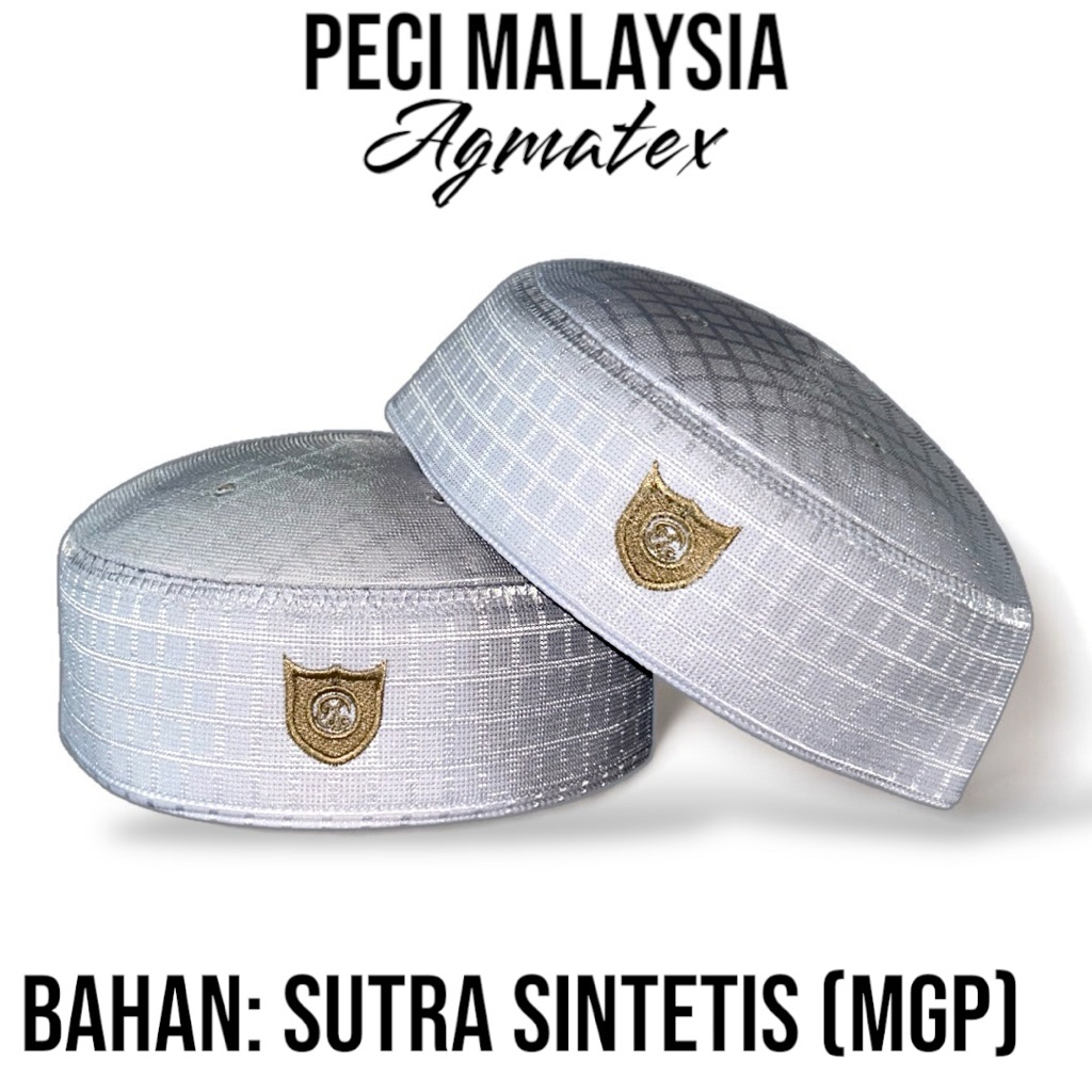 Peci Malaysia Agmatex MGP Bahan Sutra Sintetis Warna Putih Bisa Di Lipat Kopiah Pria