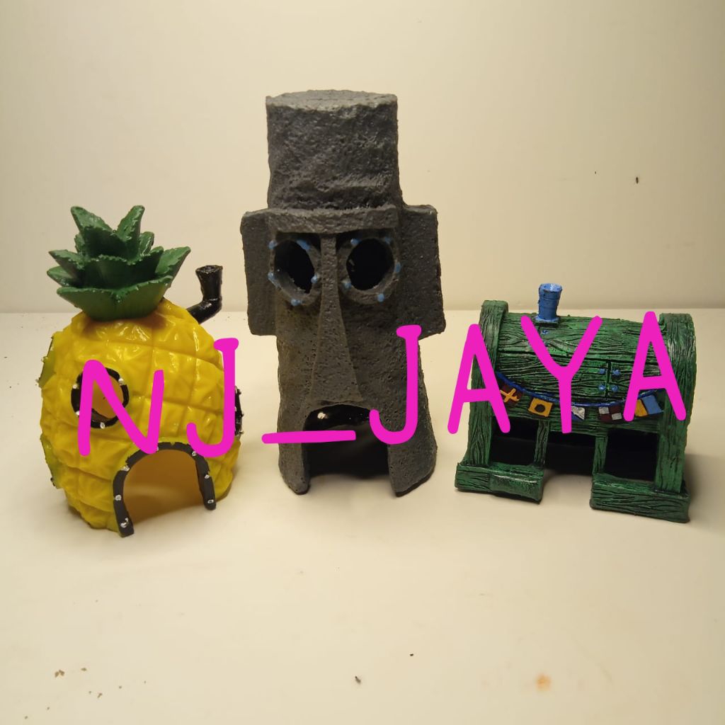 PAKET 3pcs hiasan aquarium rumah Spongebob hiasan aquarium rumah Squidward hiasan aquarium KRUSTYKRA