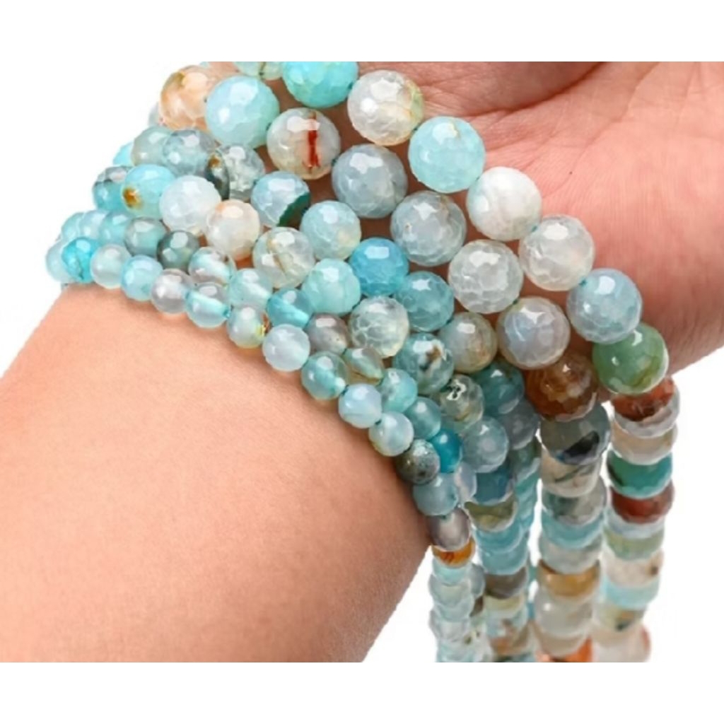 Manik Batu Alam Aquamarine Serat  ukuran 6mm 8mm 10mm 12mm batu Aquamarine Serat