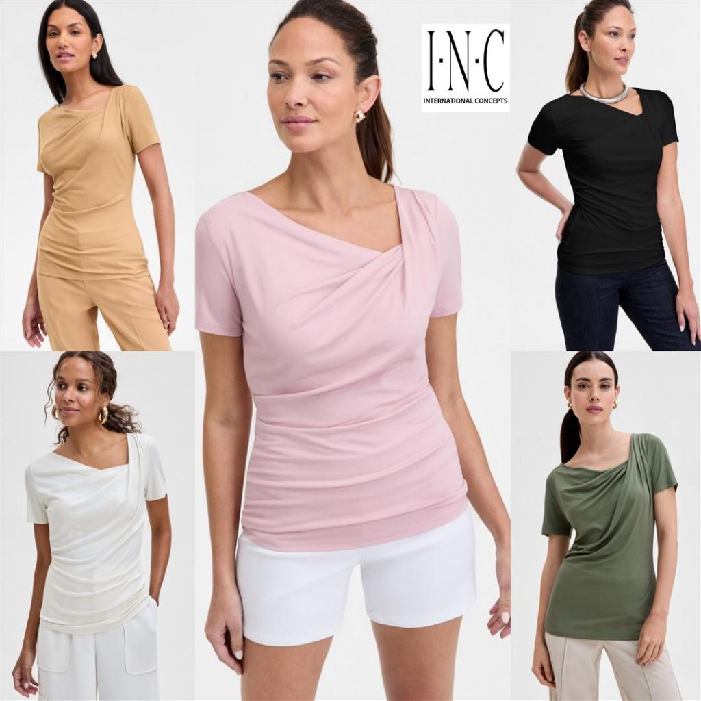 Mode Republic - Ribbed Asymmetric-neck Top - Daily Casual Knit T-shirt - Atasan Kaos Rib Lengan Pend