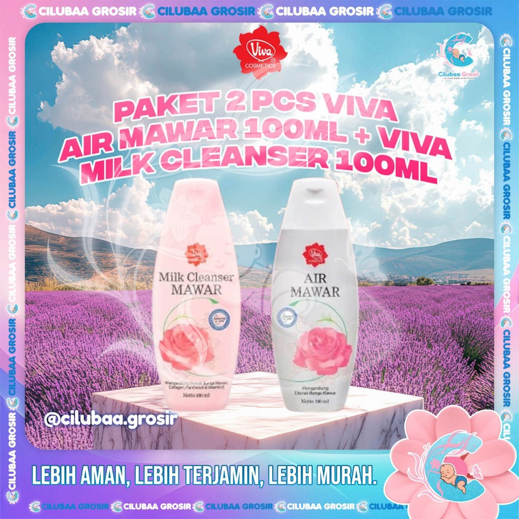 PAKET 2 PCS VIVA Air Mawar 100 mL + VIVA Mlik Cleanser Mawar 100 mL