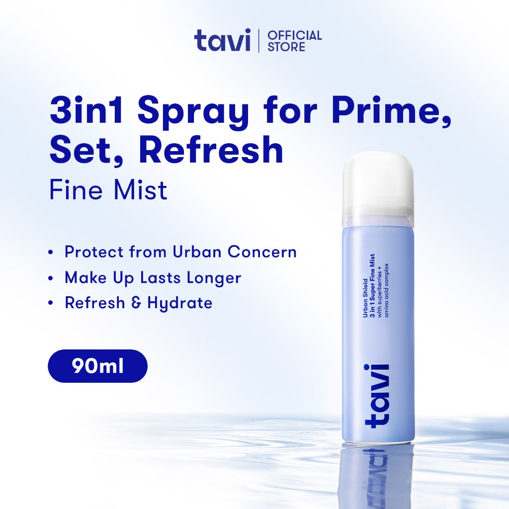 TAVI Urban Shield 3 in 1 Super Fine Mist 90 ml - Setting Spray Primer Multifungsi Make up Tahan Lama