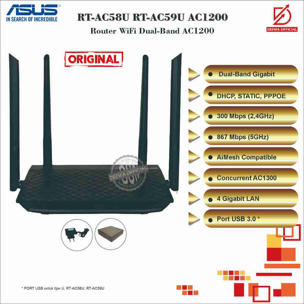 Router WiFi Dual-Band AC1200 ASUS RT-AC58U 5 Ghz Wireless