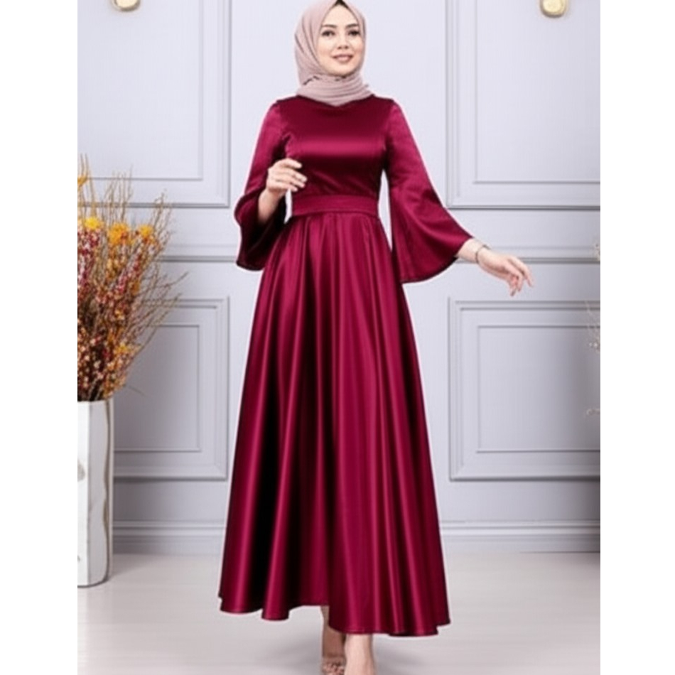 DME459| Ichika Dress Pesta Mewah Satin | Dress Kondangan Terbaru Big Size | Drees Velvet KekinianGam