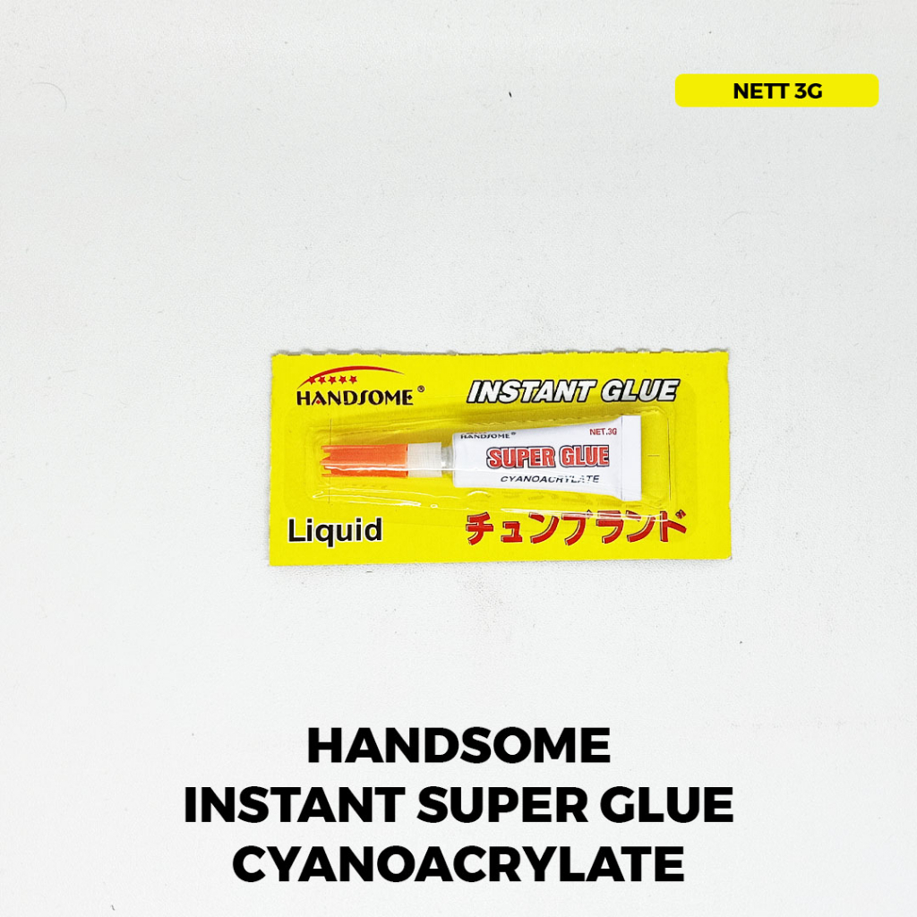 

HANDSOME Min 10 Lem Instant Super Power Glue Cyanoacrylate Harga Satuan Per Pcs 3 Gram