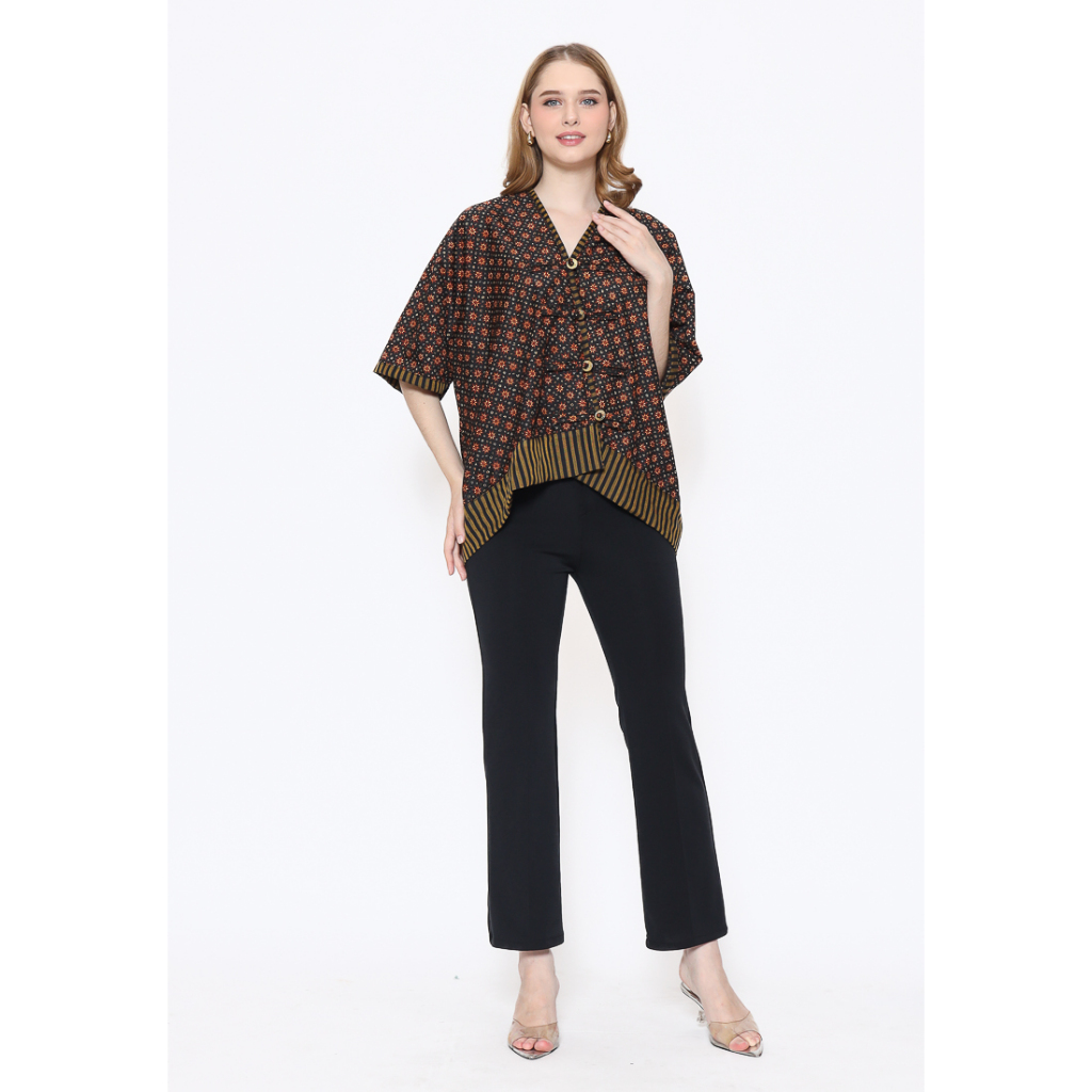Etniq Craft Aruna Baju Atasan Batik Wanita Oversize Kombinasi Lurik-Coklat