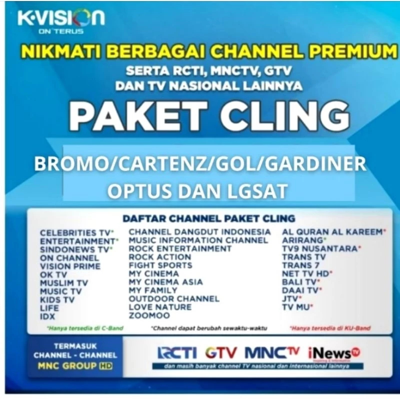 Voucher TV  Paket Cling Recaiver K-Vision 4 Bulan Dan 12 Bulan Variasi NEW