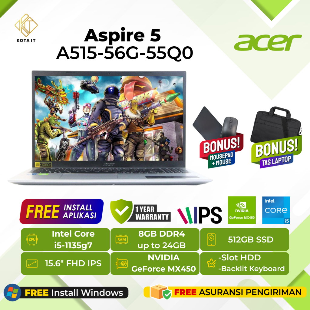 PROMO LAPTOP ACER Aspire 5 A515 - 56G - 55Q0 | DUAL VGA NVIDIA | LAPTOP DESAIN LAPTOP GAMING