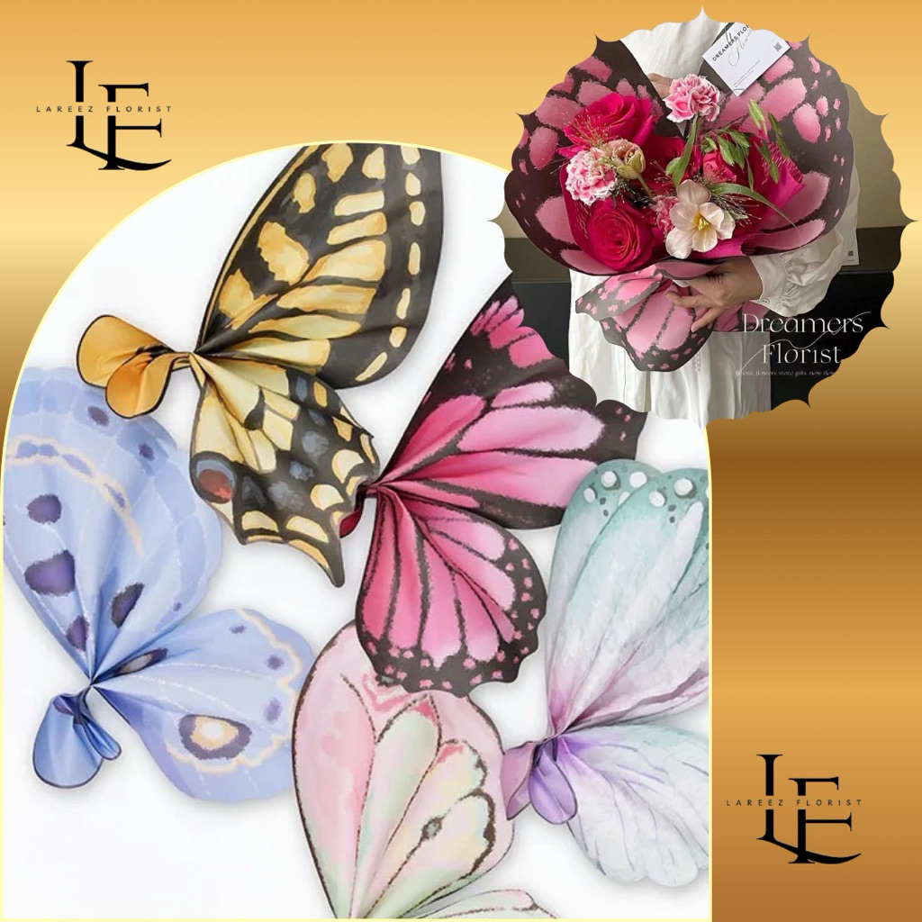 

[1 PACK/ 20 LEMBAR] - Flower Wrapping Paper Korean Butterfly Pastel Kertas Bungkus Pembungkus Bouquet Bucket Bunga Cellophane Motif Kupu Kupu