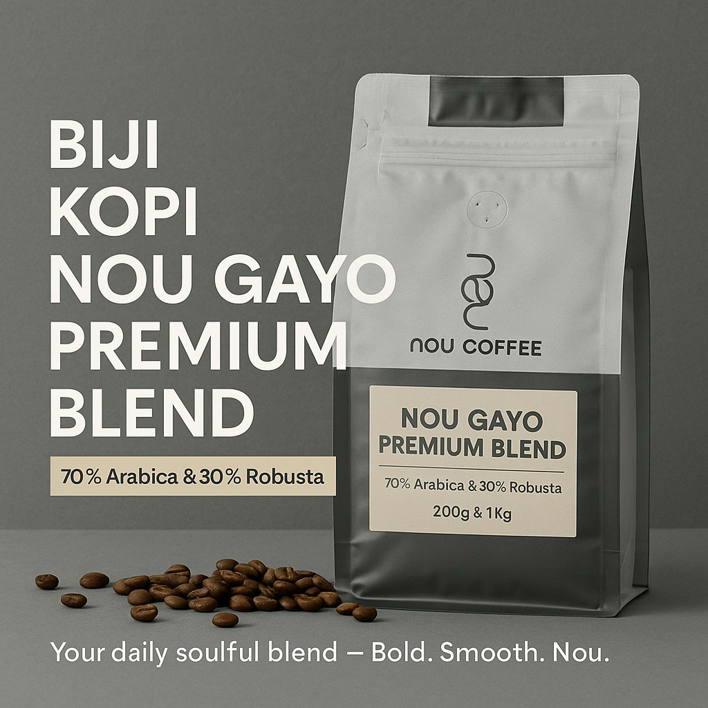 

Biji Kopi NOU GAYO BLEND PREMIUM 70% ARABICA 30% ROBUSTA - 200g & 1Kg