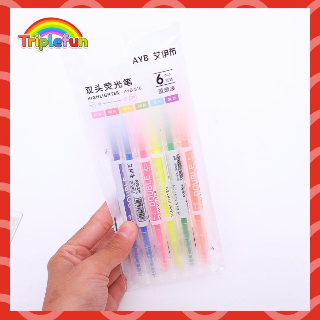 

Highlighter Dual Tip WD-1212 Dua Model Ujung 1 Set Isi 6 pcs Double Side Pulpen Dua Sisi Warna Warni