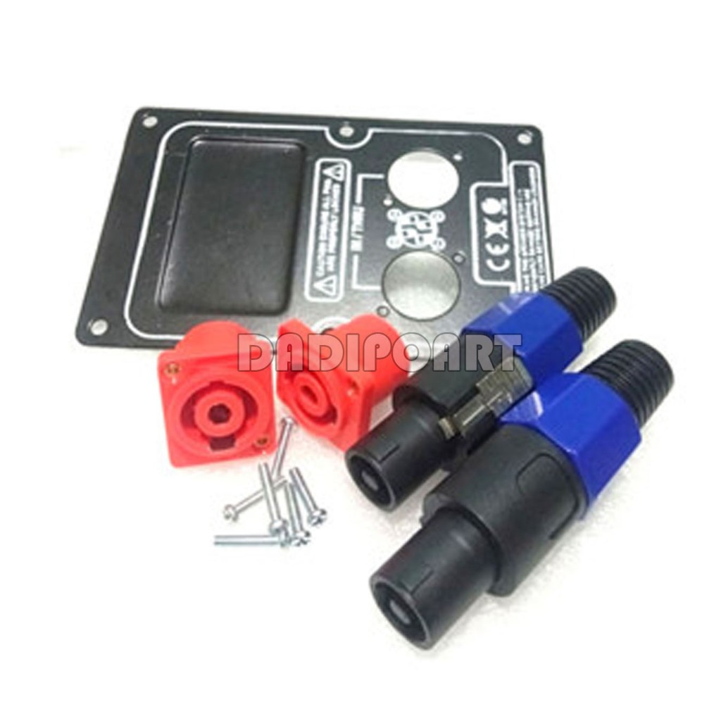 (1Set) Plat Speakon Besi Datar+2Jek Spikon Buntut+2Socket Oren -Aksesoris Audio Speaker