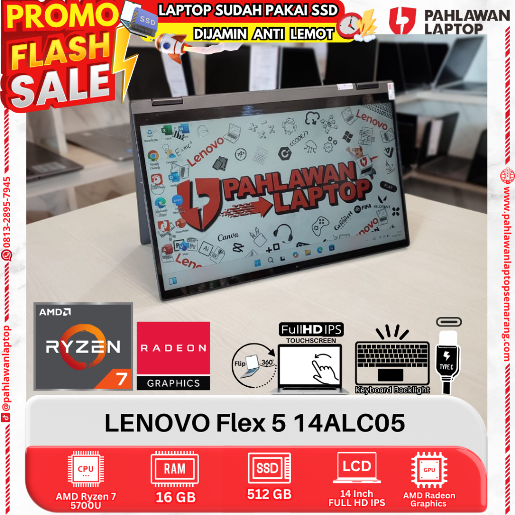 LAPTOP LENOVO Flex 5 14ALC05 AMD Ryzen 7 RAM 16GB SSD 512GB