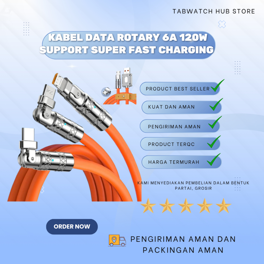 Kabel Data Rotary 6A 120W Support Super Fast Charging dan super vooc panjang 1 meter