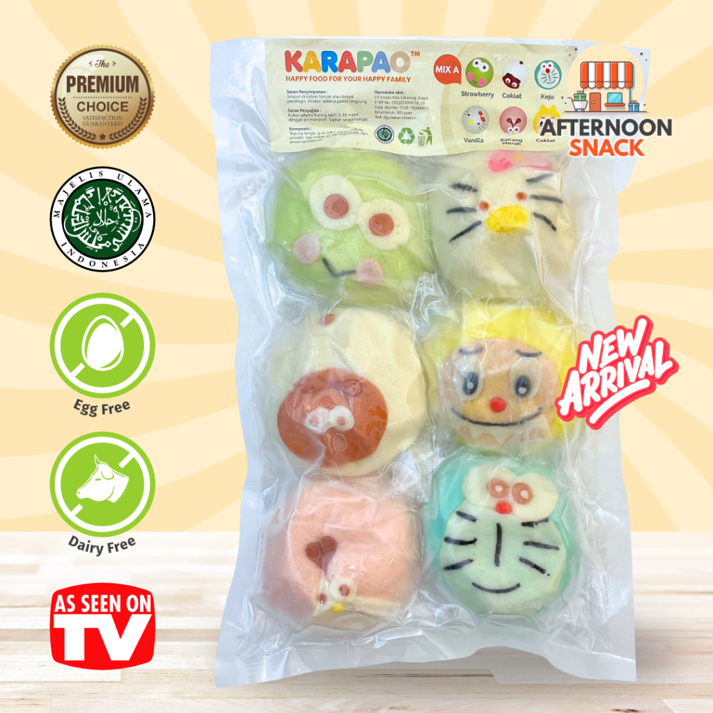 

KARAPAO Paket Mix A Isi 6 pcs Bakpao Karakter Frozen Manis Cemilan Jajanan Hits Kekinian
