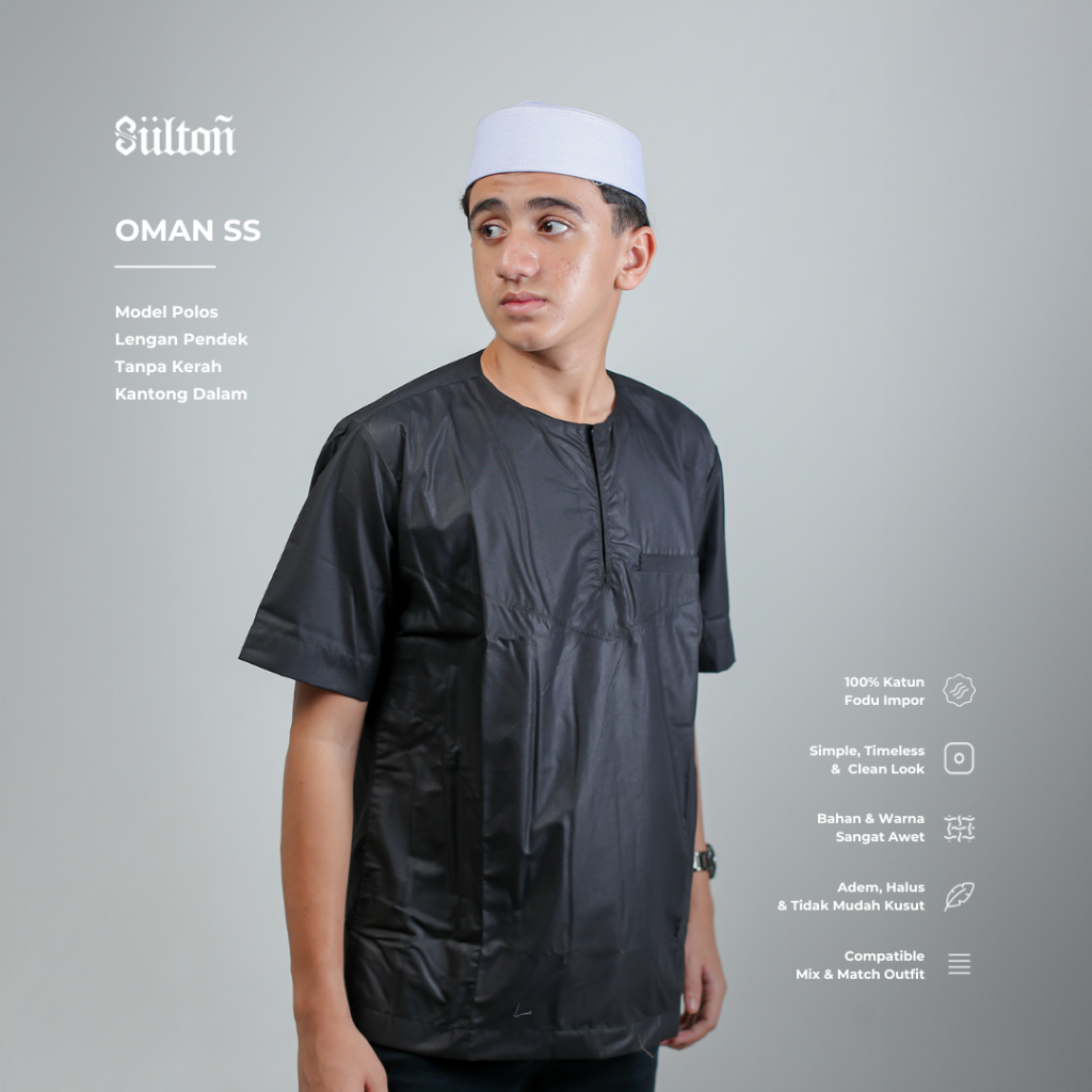 Koko Oman Sultan Lengan Pendek Tanpa Kerah Baju Koko Polos Pria Dewasa Santri Pria