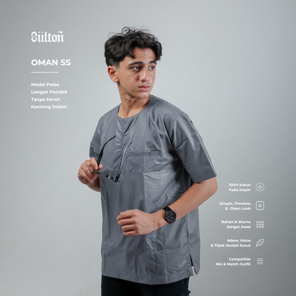 Koko Oman Sultan Lengan Pendek Tanpa Kerah Baju Koko Polos Pria Dewasa Santri Pria