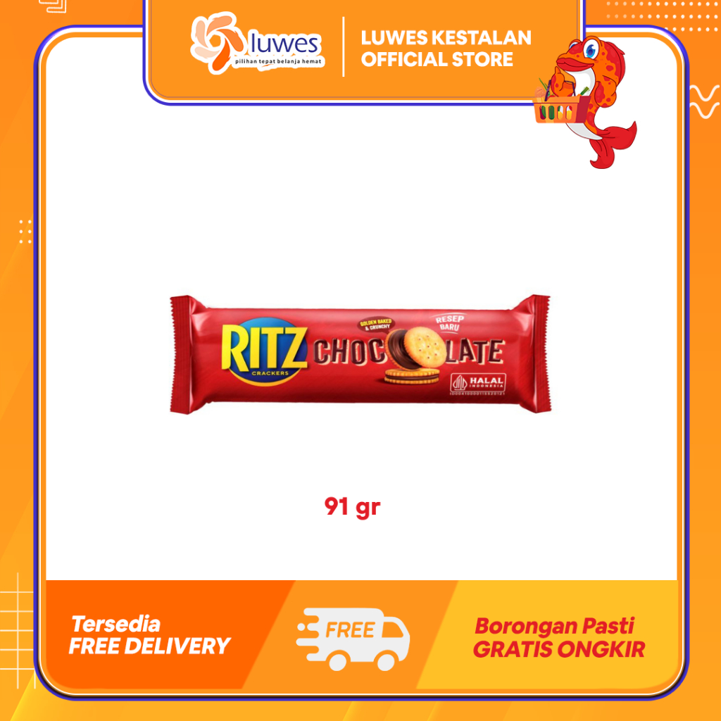 

Ritz Crackers Snack Biskuit 91gr Chocolate Berlapis Krim Yang Renyah & Enak
