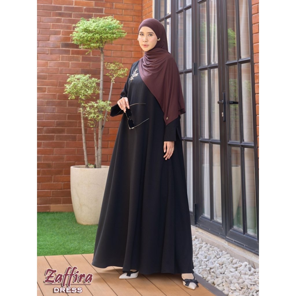 ZAFFIRA DRESS / GAMIS HITAM MEWAH ORI BY MAREVI (ADA SIZE STANDAR DAN JUMBO)
