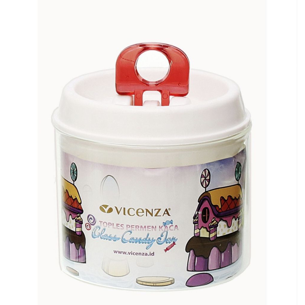 Toples Kaca VICENZA GB451 MERAH, diameter 11 cm dan vol 700 ml, bentuk candy jar Vicenza unik, kedap