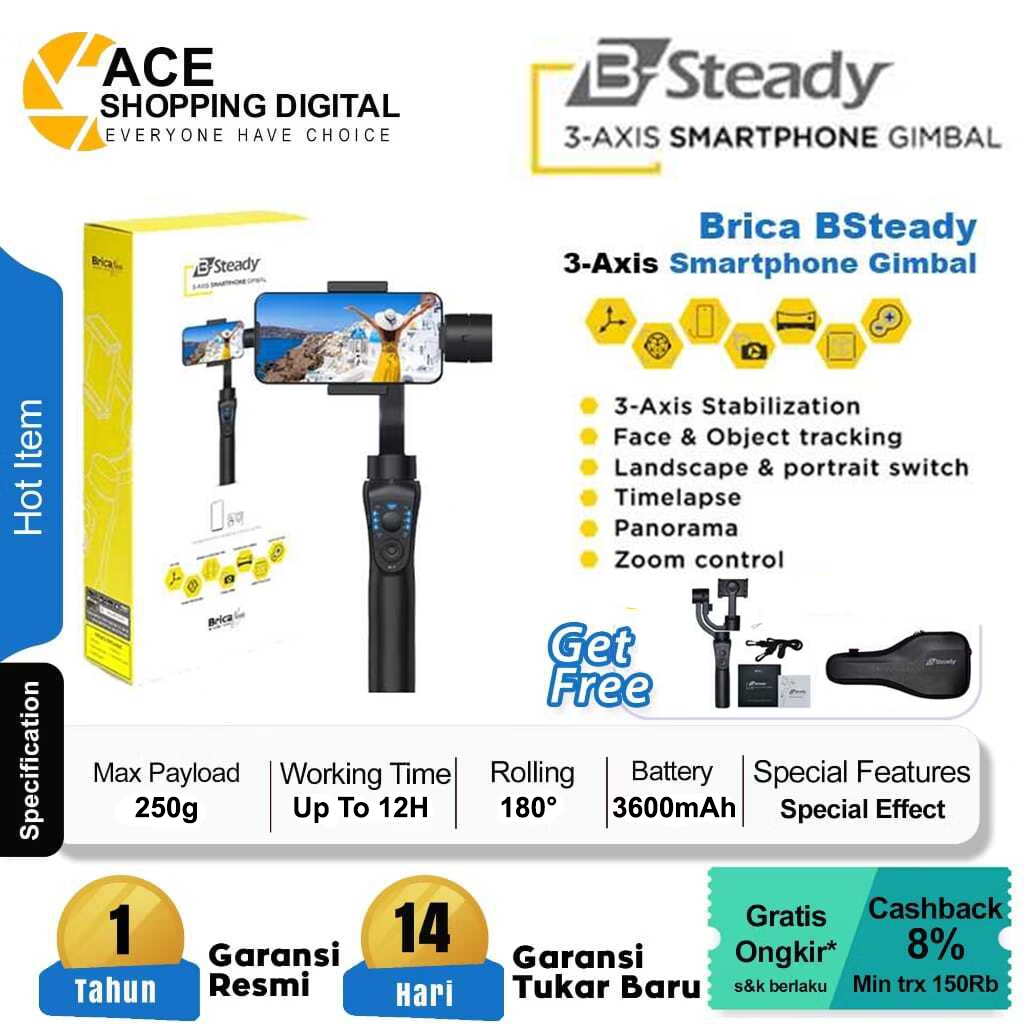 Brica B-Steady 3-Axis Gimbal Stabilizer For Smartphone and Action Camera  FREE Tripod Mini