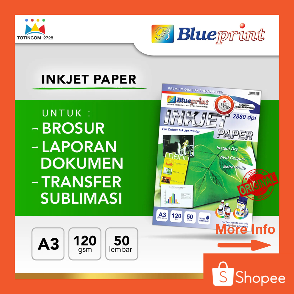 

Kertas Photo Blueprint Kertas Inkjet Paper Ukuran A3 120GSM isi 50 Lembar