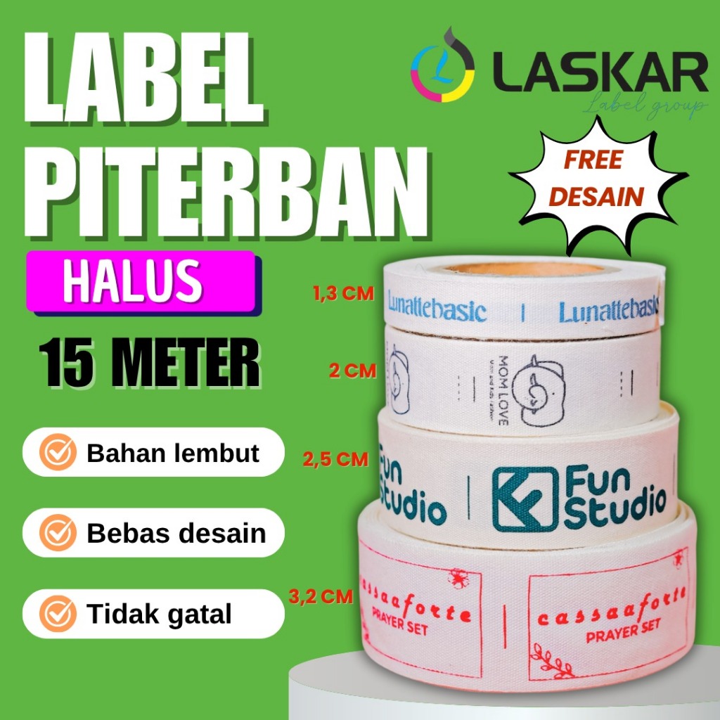 

label piterban halus tebal custom printing lebel tag baju nama sendiri washing care wash taffeta
