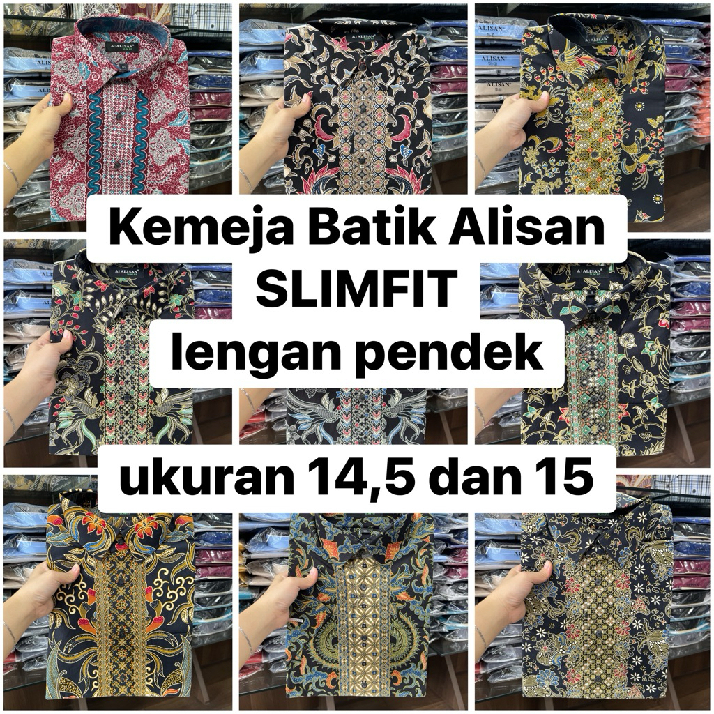 Kemeja Batik Alisan Slim Fit Lengan Pendek ukuran 14,5 dan 15 / Kemeja Pria / Pakaian pria / Kemeja 