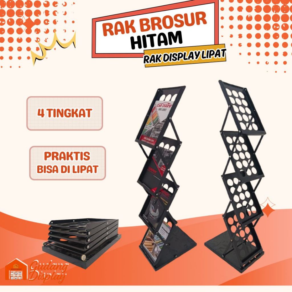 Rak Brosur Hitam / Rak Display Lipat / Rak Brosur Susun / Rak Besi