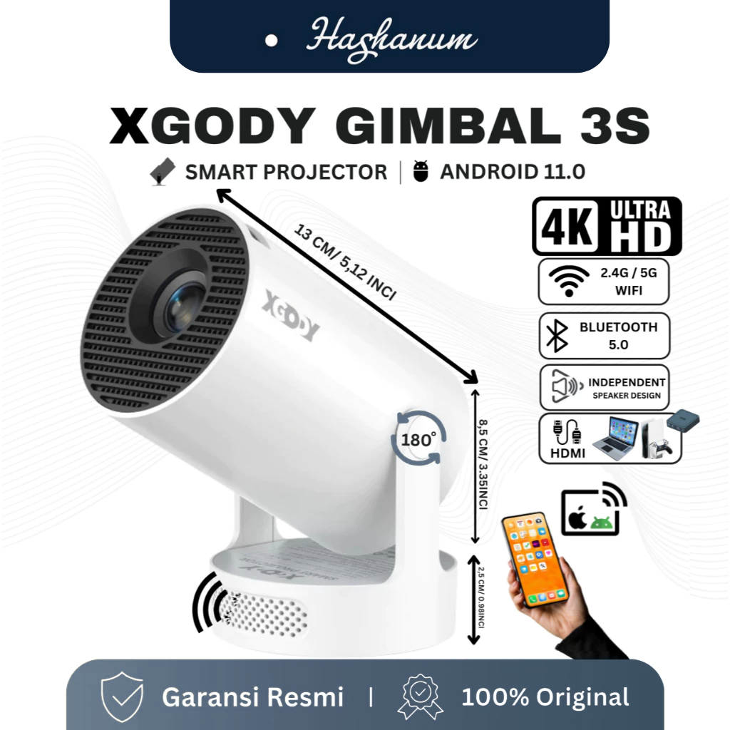 HASHANUM - XGODY Gimbal 3S Smart Proyektor LCD - Auto Keystone - Netflix - YouTube