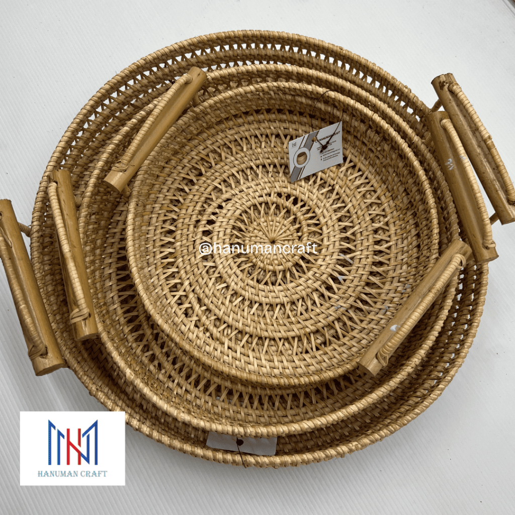 Nampan Rotan Gili Asahan Set 3 – Motif Crancang | L: 37x7,5 cm, M: 30x7 cm, S: 26x7 cm