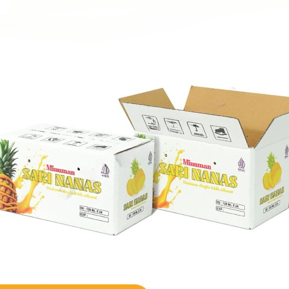 

Kotak Packing Sari Minuman Model Normal Lakban Box Hampers Kemasan 24x120 Sari Nanas Putih