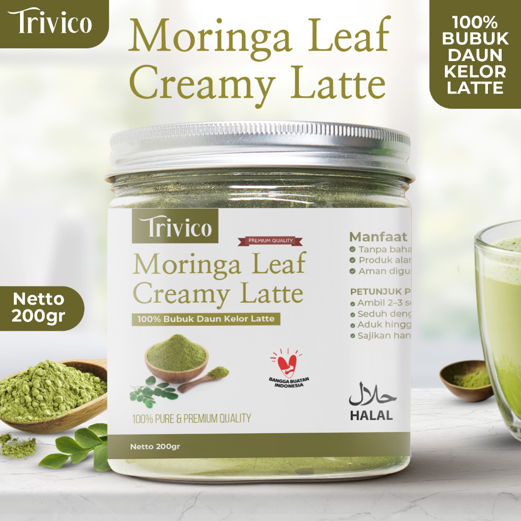 

TRIVICO Morigana Leaf Creamy Latte Minuman Daun Kelor Bubuk Kelor Latte Vegan Moringa Powder Friendly & Bebas Laktosa 200gr
