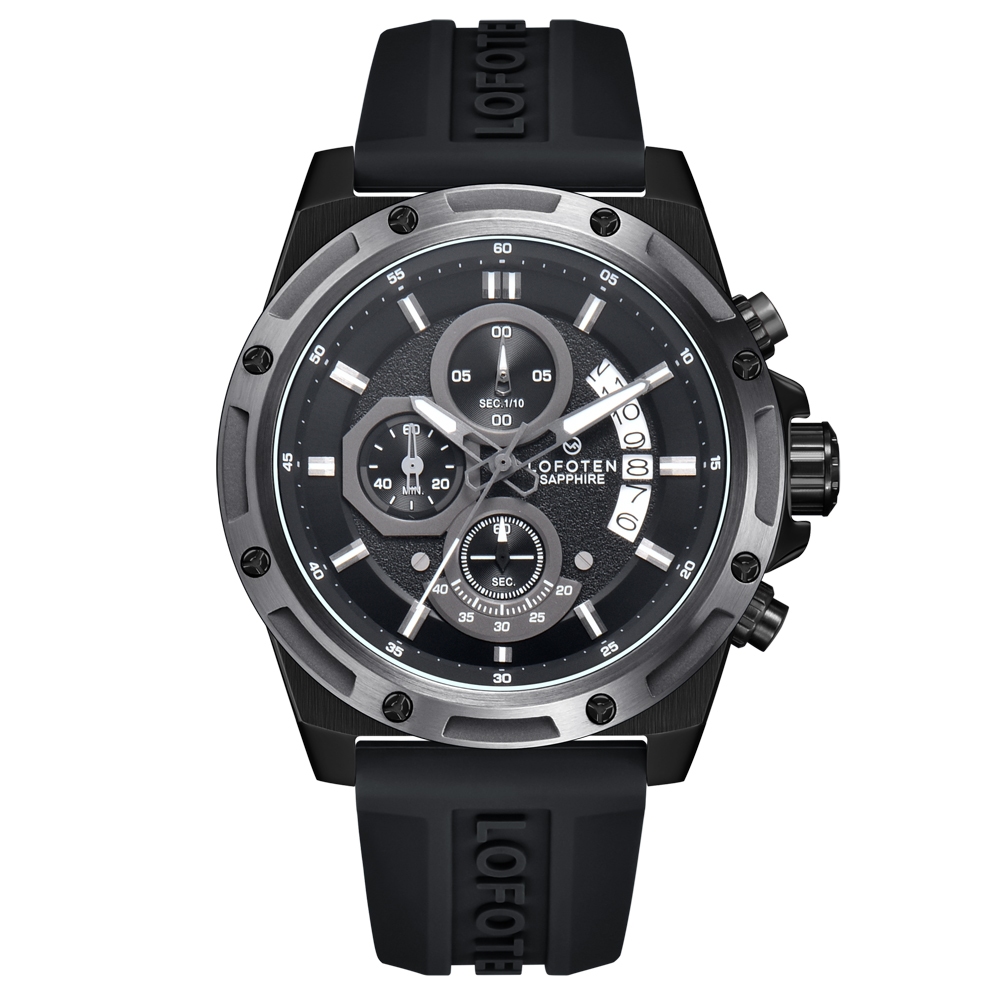 Jam Tangan Pria LOFOTEN 6535 Analog Kaca Sapphire Strap Silicone