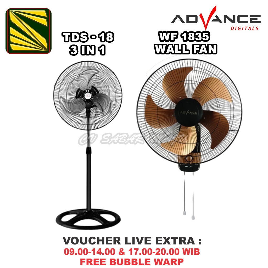 Advance 18 inci Kipas Angin dinding WF-1835 baling 5 stainless kipas angin Tornado fan Swing / kipas