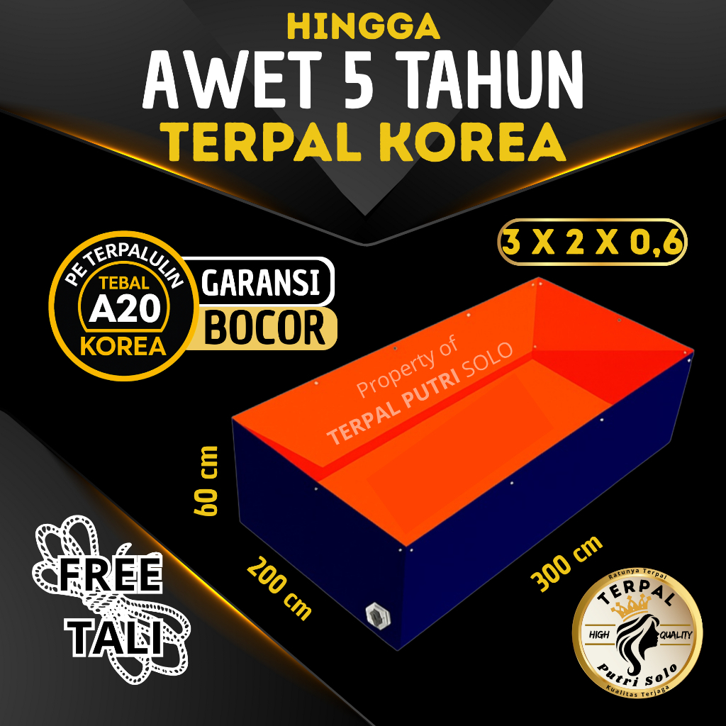 Terpal Kolam Terpal Ikan 3x2x0,6 / 300x200x60 / 2x3x0,6 / 200x300x60 Untuk Budidaya Ikan Lele, Nila