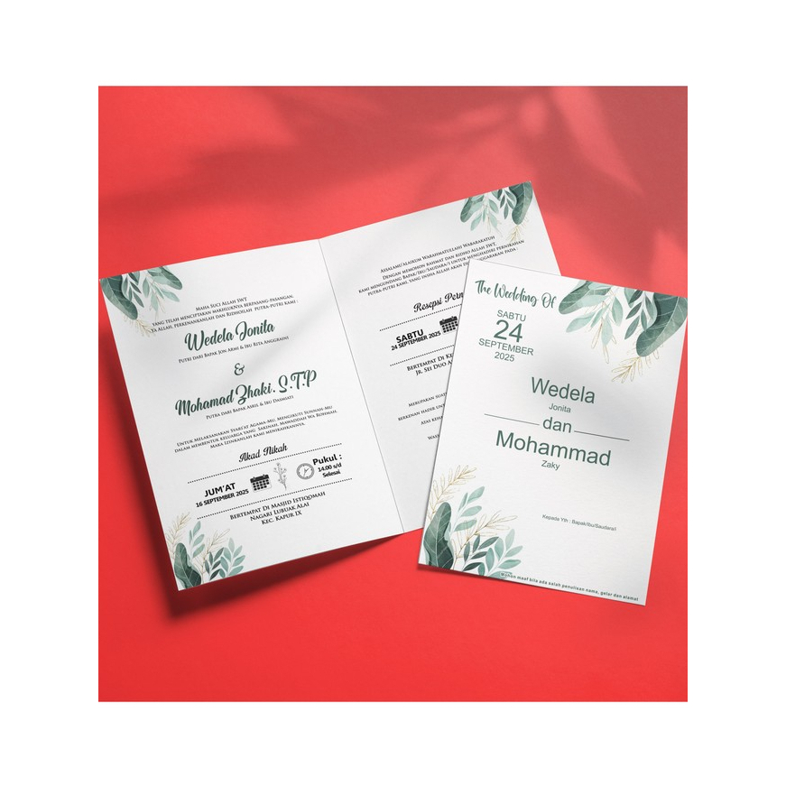Undangan Pernikahan Lipat 2 – Desain Elegan leaf dark green