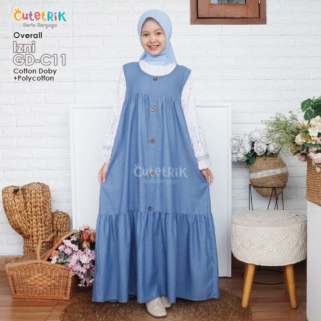 ONESET OVERALL+INNER (8-14 TAHUN) ANAK TANGGUNG DAN REMAJA GAMIS CUTETRIK IZNI DENIM SIMPEL CASUAL M