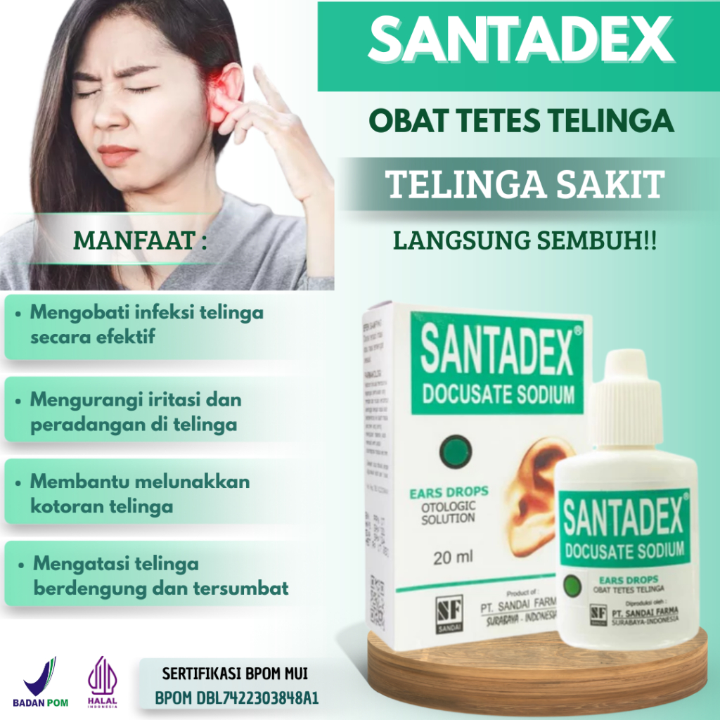 SANTADEX Obat Tetes Telinga untuk Telinga Berdengung Kuping Anak Sakit Berair