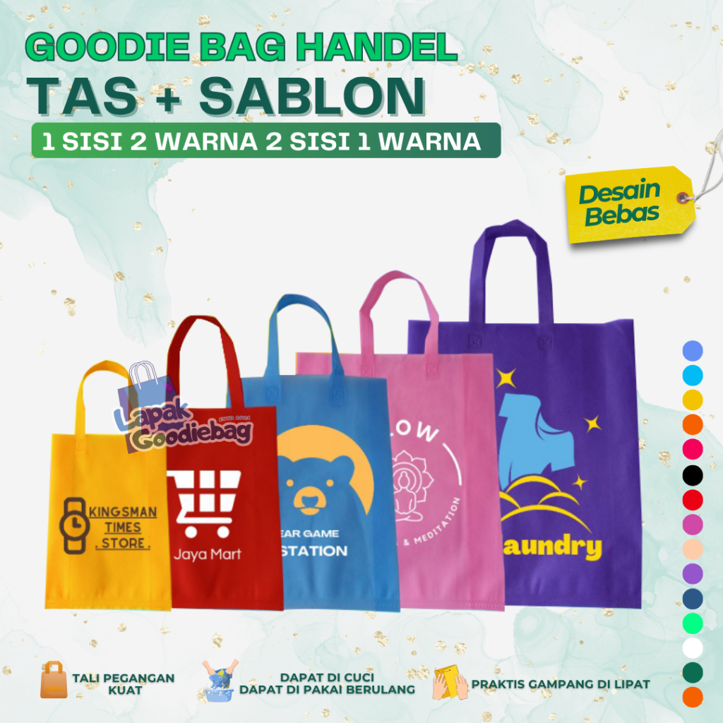 

CUSTOM SABLON PLUS TAS Goodie bag HANDLE 1 SISI 2 WARNA / 2 SISI 1 WARNA Tas Belanja Spunbond Souvenir Hampers Nikah Ulang Tahun