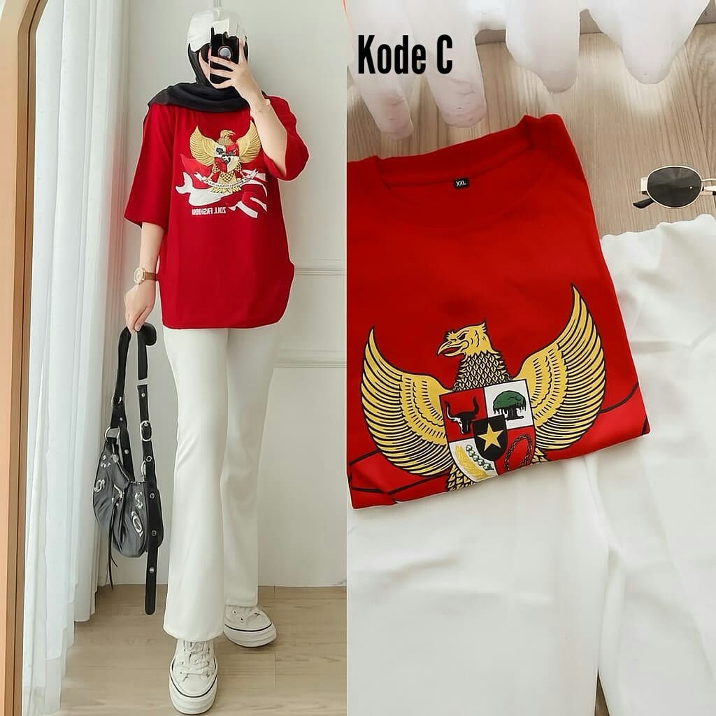 Bhineka setelan merah putih dewasa wanita/setelan baju kemerdekaan 2025/baju merah 17 agustus dewasa