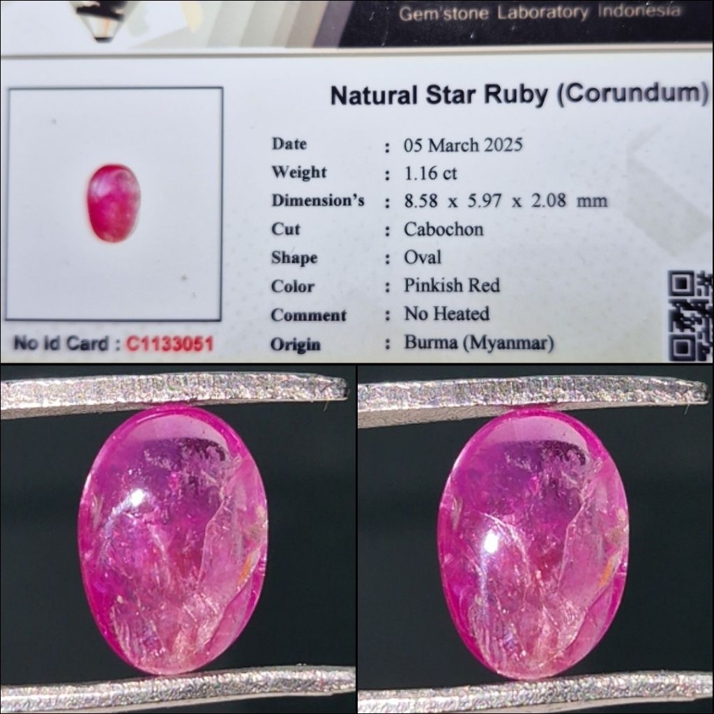 Natural Star Ruby Burma NoHeated NH NTE Memo Lab