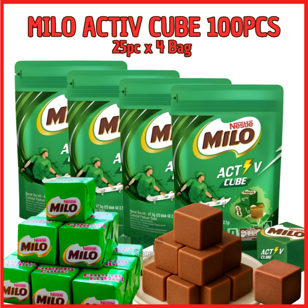 

MILO Activ Cube Isi 100pcs / MILO Activ Cube 4 Bag x 67.5gr Snack Halal Nikmat / MILO CUBE Isi 25 Blok @ 2.7g / MILO ACTIV CUBE