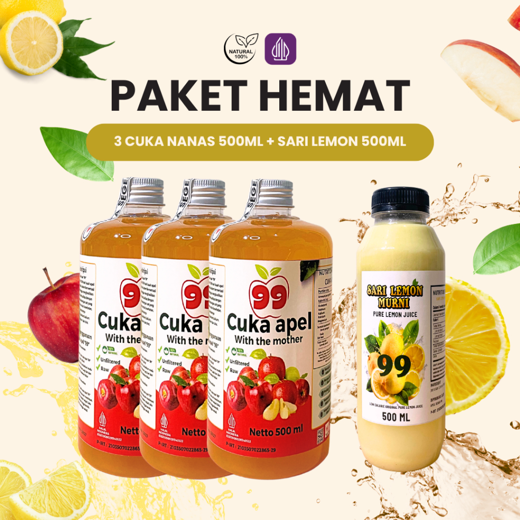 

BUNDLING 3+1 Cuka Apel Sari Lemon Asli 100% Original Tanpa Pengawet 500 ml