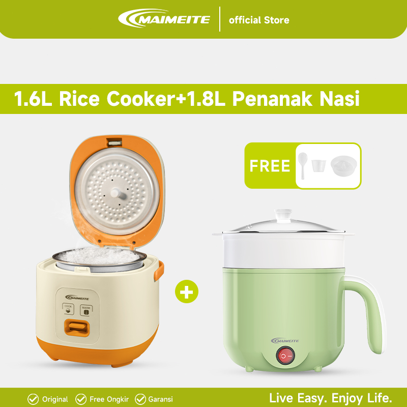 MAIMEITE Rice Cooker 1.6L Mejikom Kecil Mengukus Dan Memasak Rice Cooker Low Carbo Magicom Penanak N
