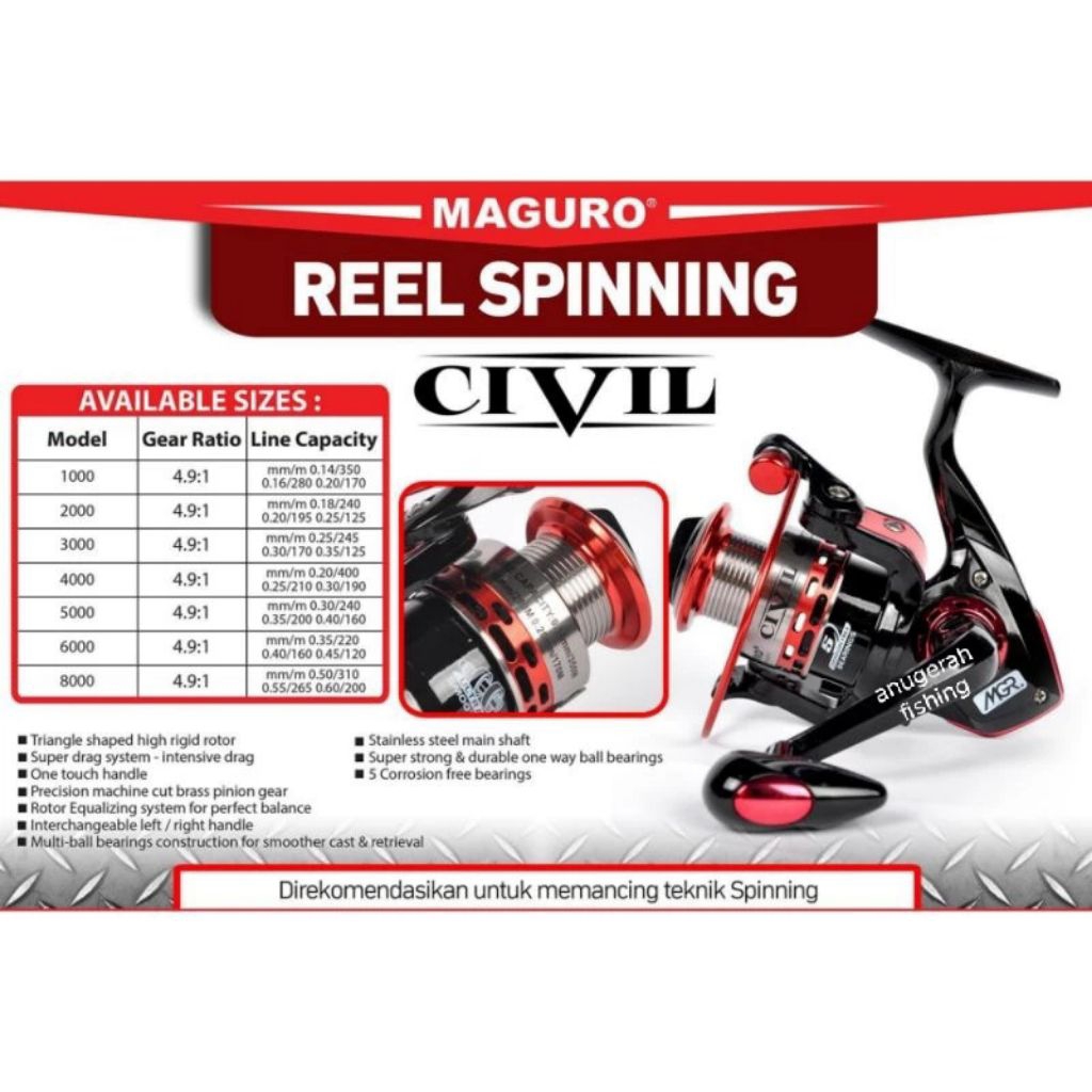 REEL MAGURO CIVIL 4000 / 6000 | ULTRA SMOOTH | 5 BALL BEARING | Spinning | Laut | alat pancing origi