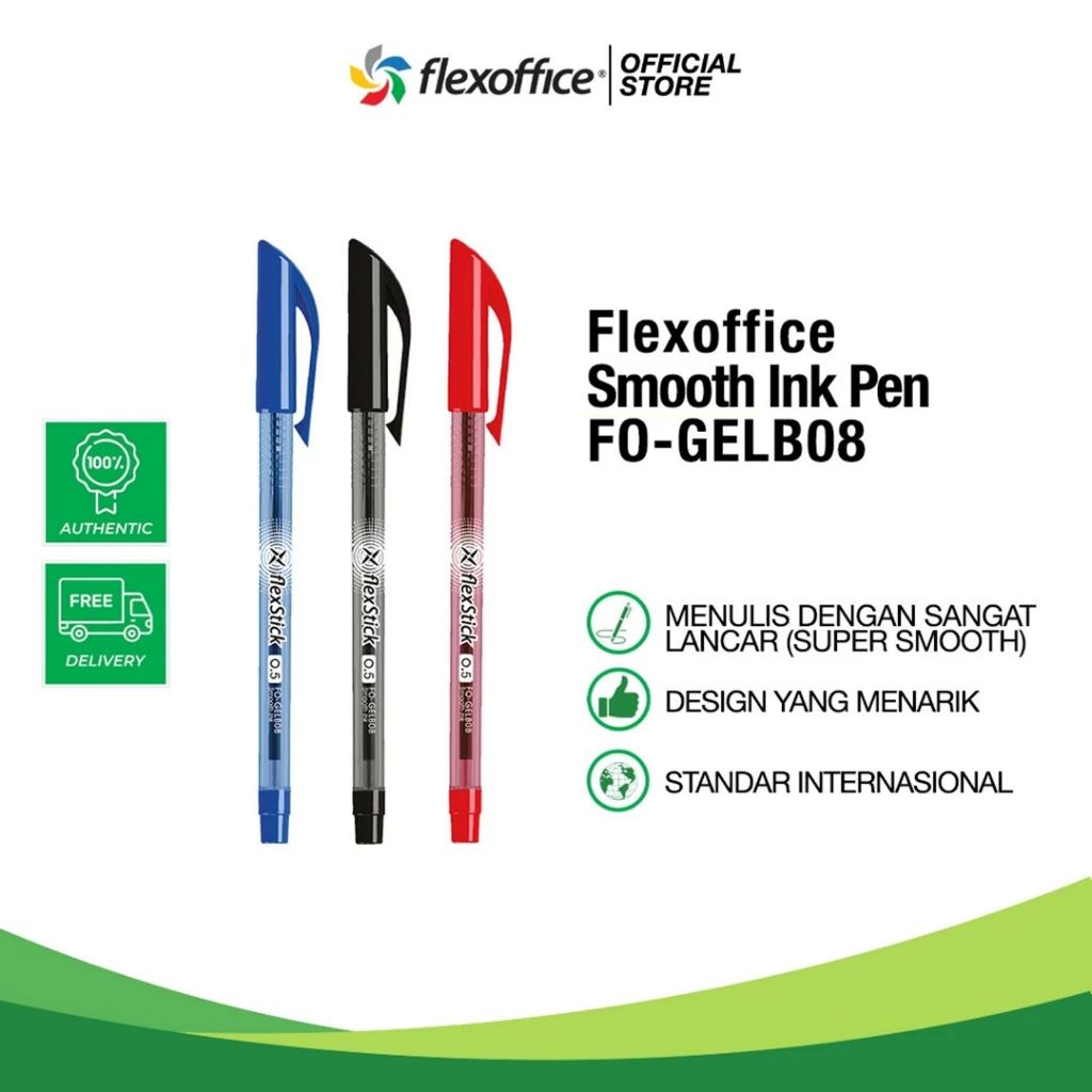 

FLEXOFFICE SMOOTH INK PEN FO-GELB08 nulis lancar tinta banyak sekolah belajar kantor anti macet