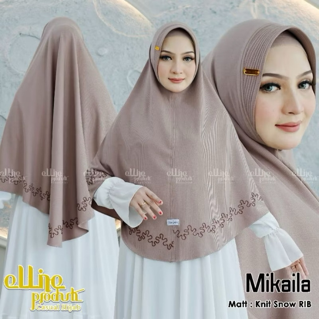 HIJAB INSTAN PET BERGO JUMBO MIKAILA BORDIR/SULAM CACING BAHAN KNIT SNOW RIB