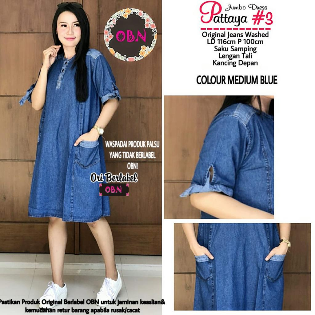 Dress Jeans Lepis Jumbo LD 120 Taya Mini Dress Denim Polos Lengan Pendek